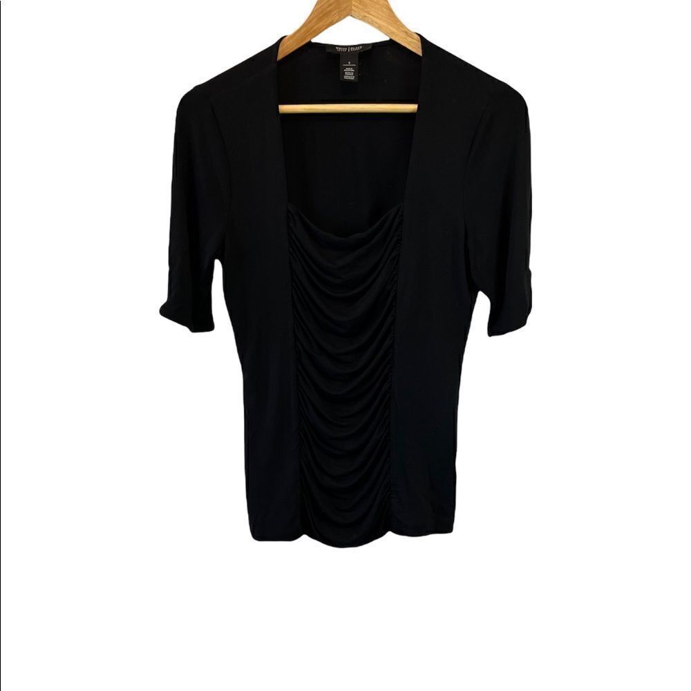 WHITE HOUSE BLACK MARKET Front Ruched Scoop Neck Fitted 3/4 Sleeve Top S